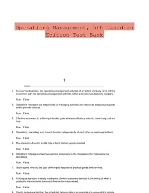 Operations Management, 5th Canadian Edition Test Bank