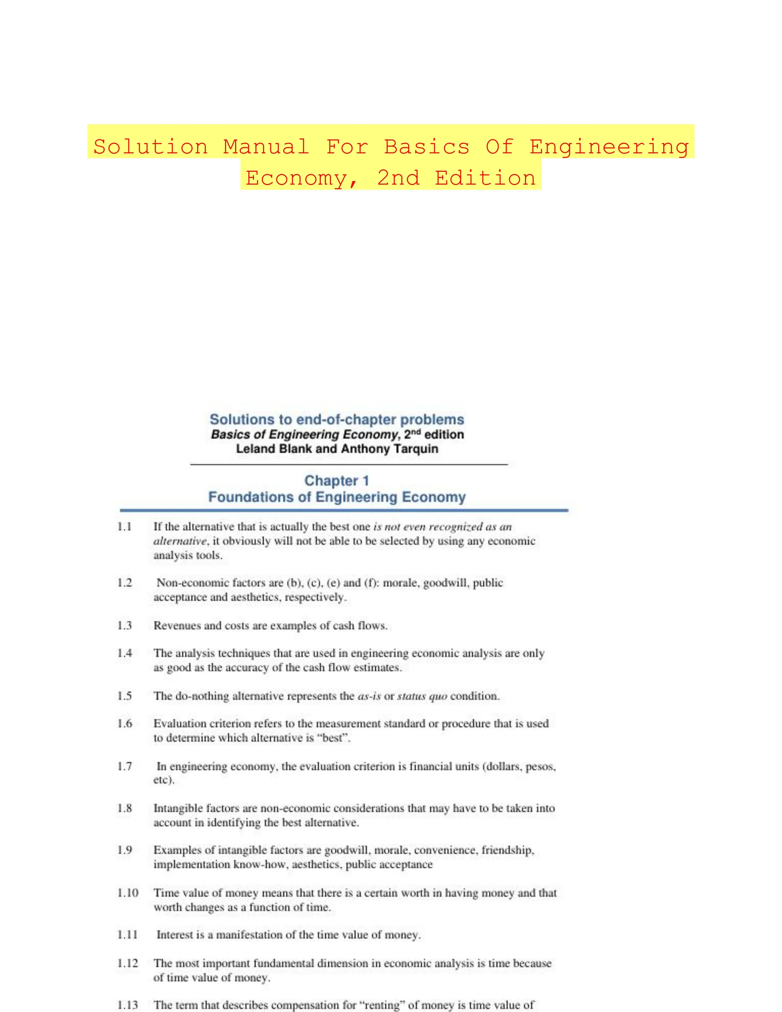 Solution Manual For Basics Of Engineering Economy, 2nd Edition