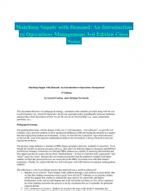 Matching Supply with Demand: An Introduction to Operations Management 3rd Edition Class Notes