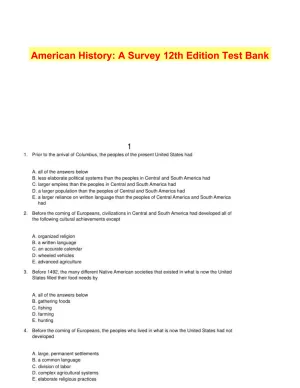 American History: A Survey 12th Edition Test Bank