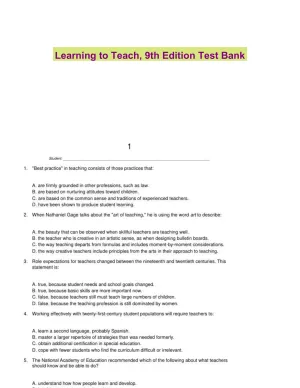 Learning to Teach, 9th Edition Test Bank