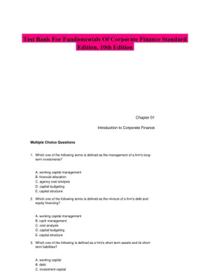 Test Bank For Fundamentals Of Corporate Finance Standard Edition, 10th Edition