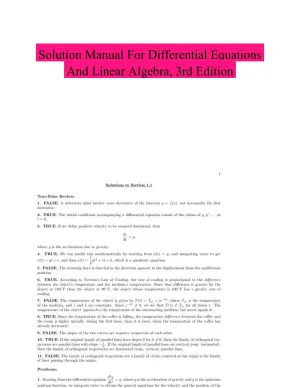 Solution Manual For Differential Equations And Linear Algebra, 3rd Edition