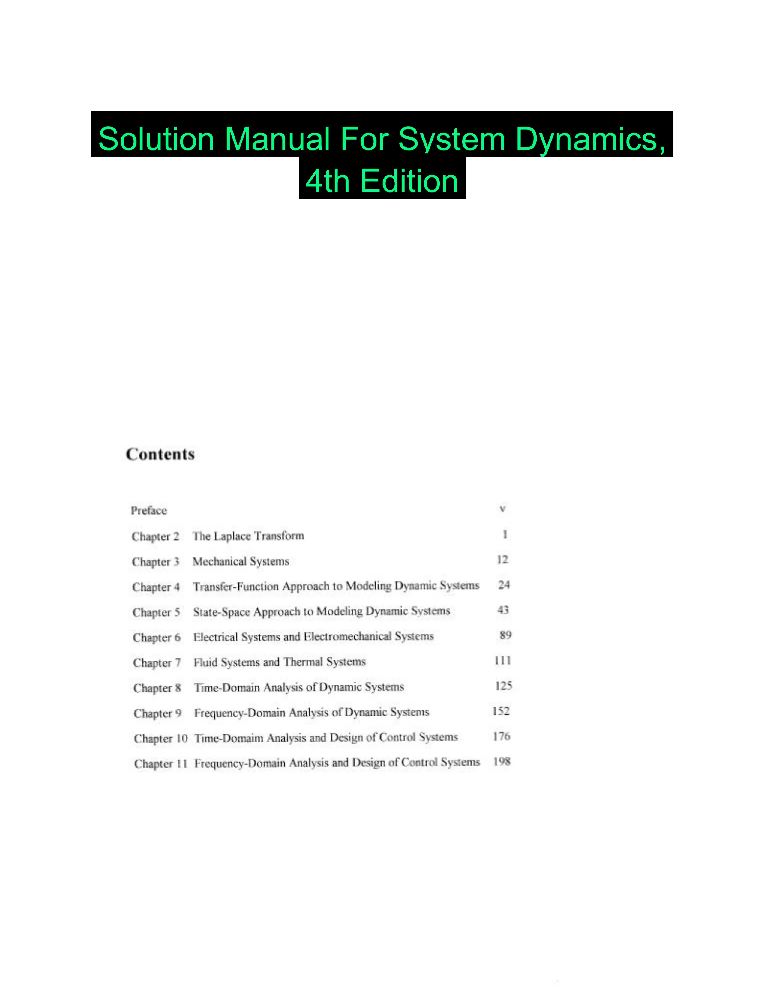 Solution Manual For System Dynamics, 4th Edition