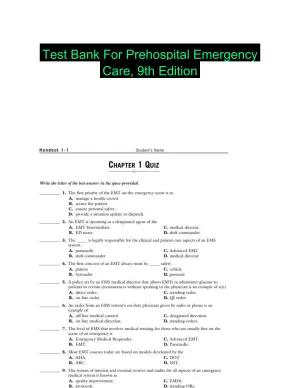 Test Bank For Prehospital Emergency Care, 9th Edition