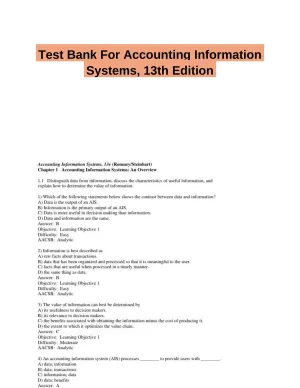 Test Bank For Accounting Information Systems, 13th Edition