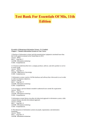 Test Bank For Essentials Of Mis, 11th Edition