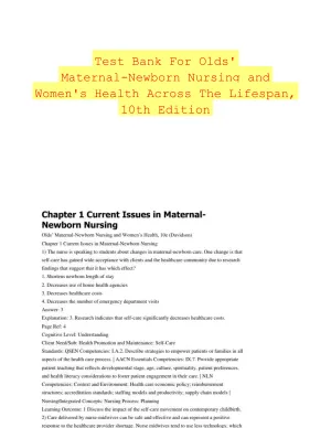Test Bank For Olds' Maternal-Newborn Nursing and Women's Health Across The Lifespan, 10th Edition