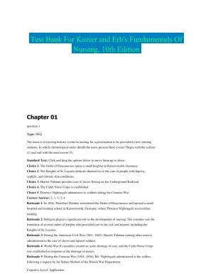 Test Bank For Kozier and Erb's Fundamentals Of Nursing, 10th Edition