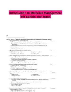 Introduction to Materials Management 8th Edition Test Bank
