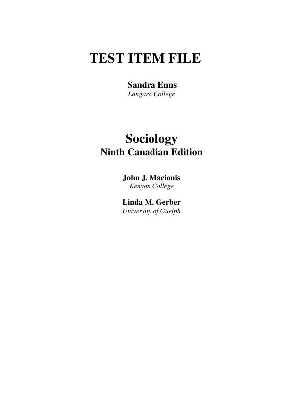 Sociology, Ninth Canadian Edition Test Bank