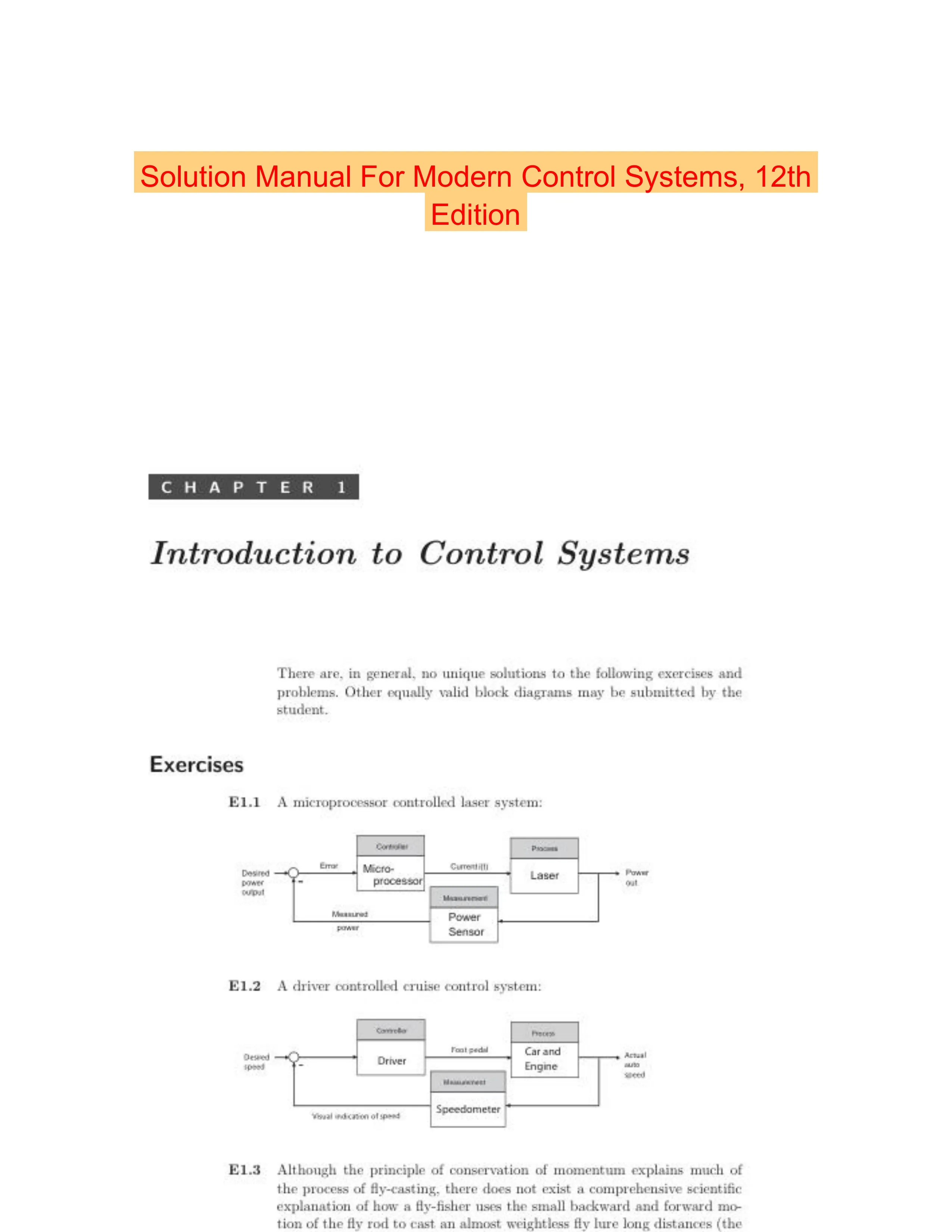 Solution Manual For Modern Control Systems, 12th Edition