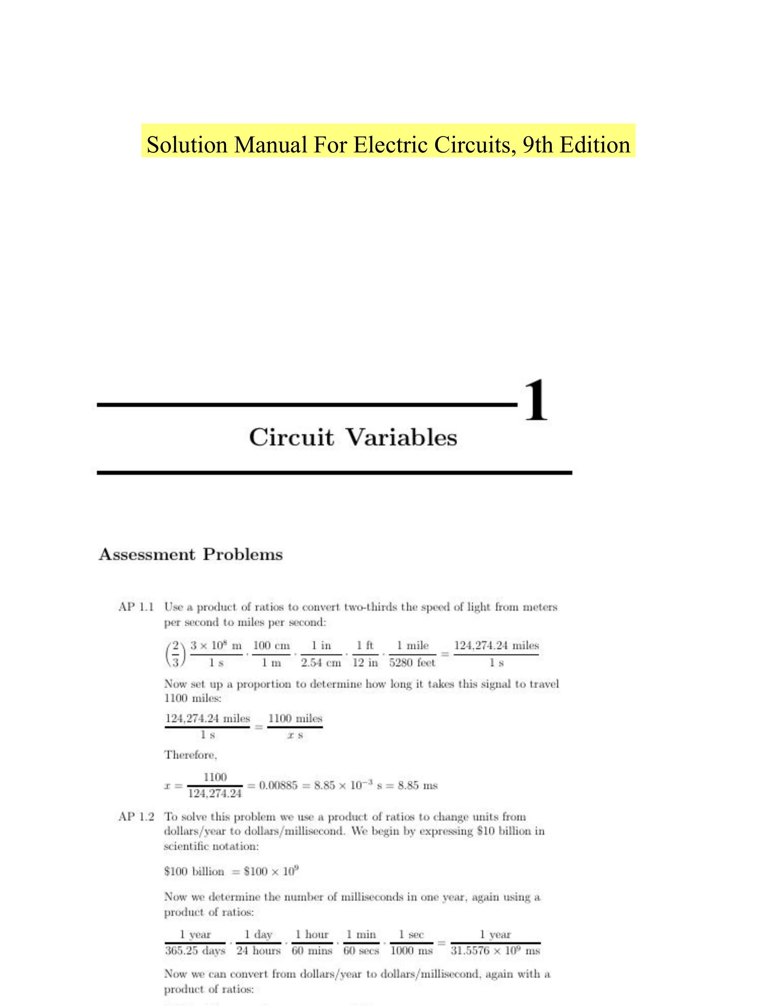 Solution Manual For Electric Circuits, 9th Edition