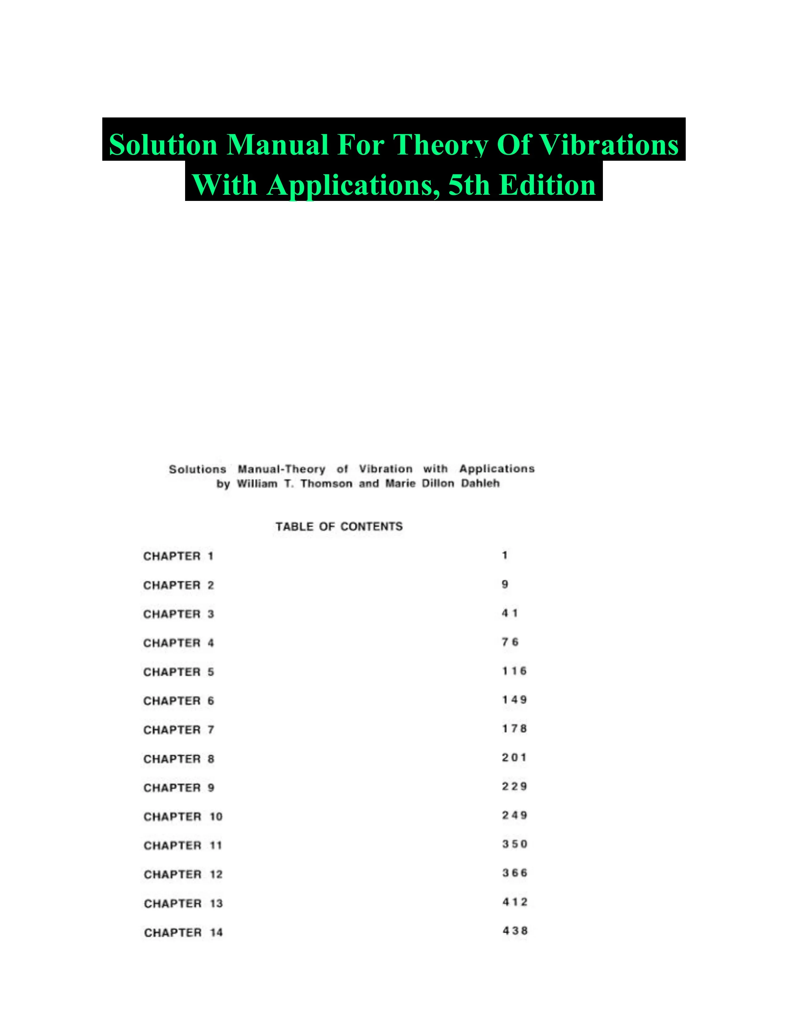 Solution Manual For Theory Of Vibrations With Applications, 5th Edition