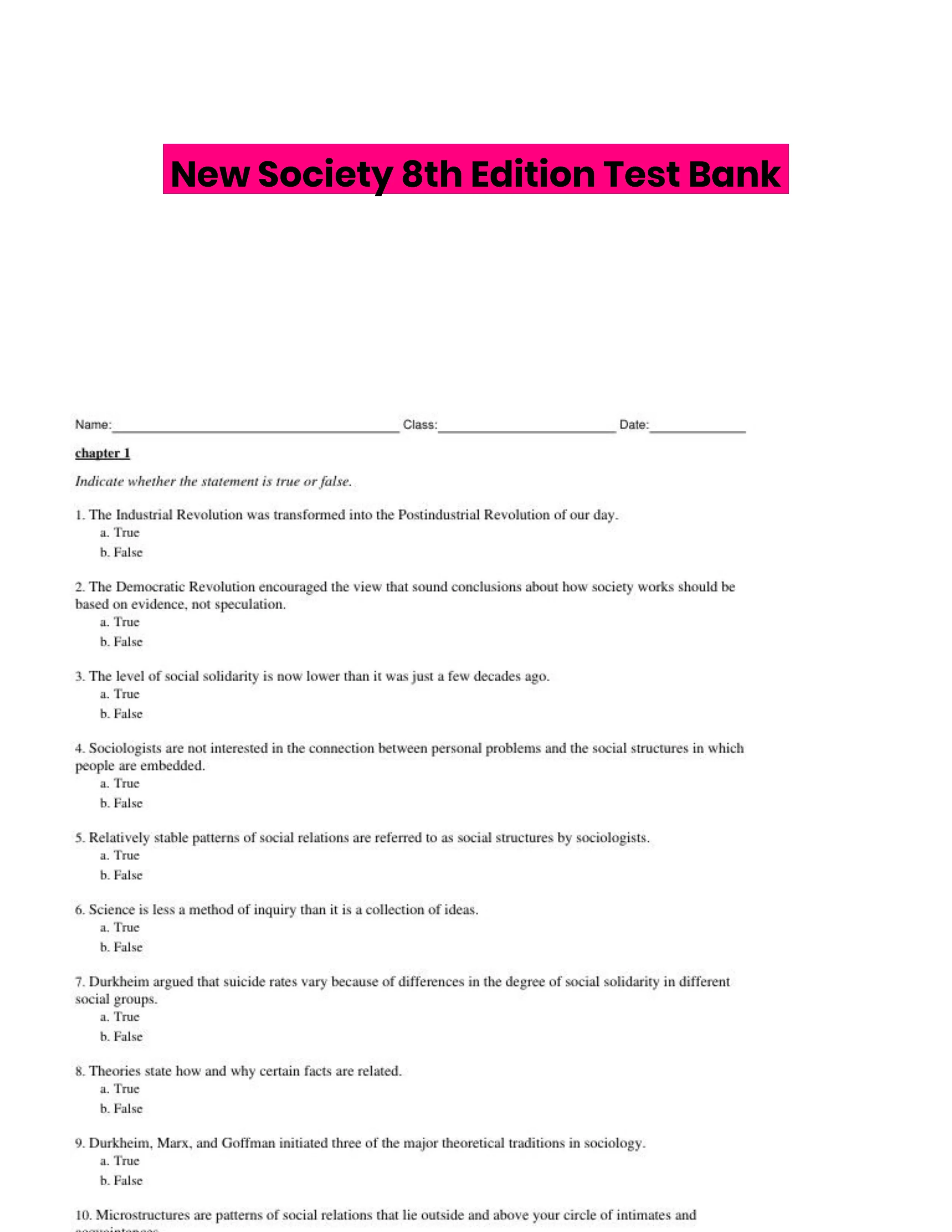 New Society 8th Edition Test Bank
