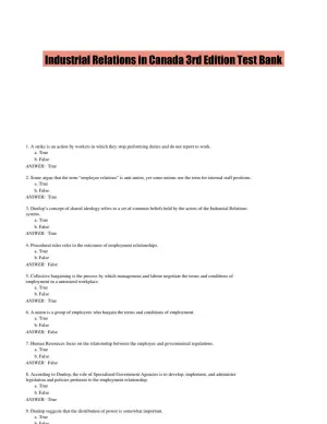 Industrial Relations in Canada 3rd Edition Test Bank