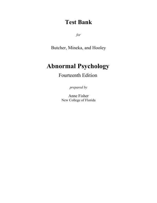 Test Bank For Abnormal Psychology, 14th Edition