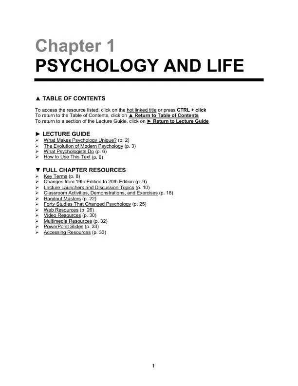 Lecture Notes For Psychology And Life, 20th Edition