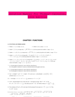 Solution Manual For Thomas' Calculus, 12th Edition