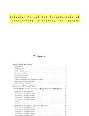 Solution Manual For Fundamentals Of Differential Equations, 8th Edition