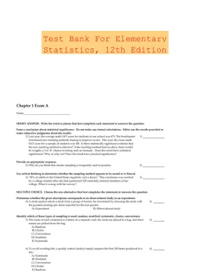 Test Bank For Elementary Statistics, 12th Edition