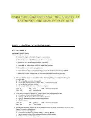 Cognitive Neuroscience: The Biology of the Mind, 4th Edition Test Bank