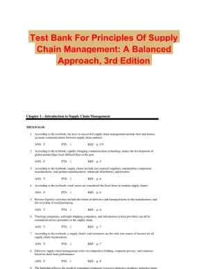 Test Bank For Principles Of Supply Chain Management: A Balanced Approach, 3rd Edition