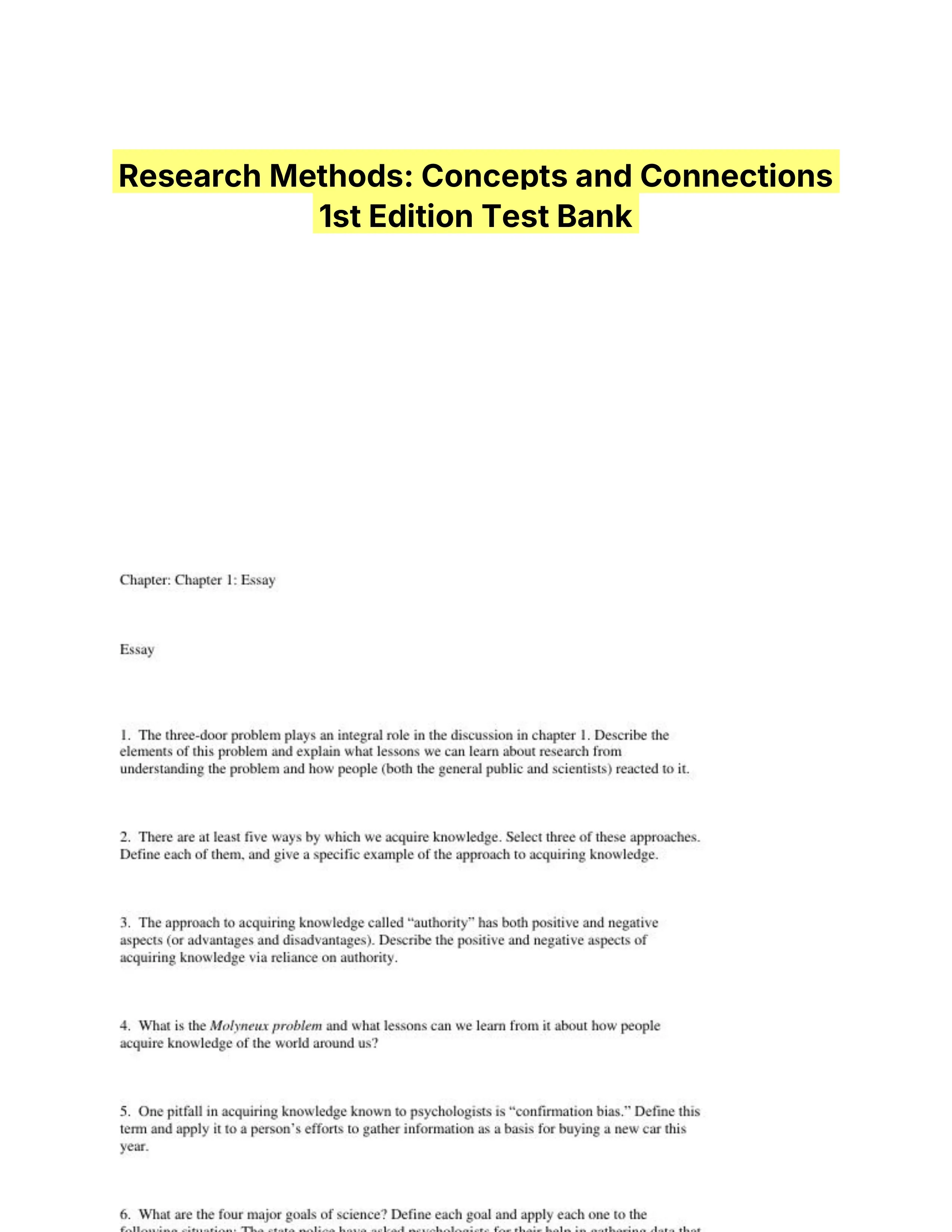 Research Methods: Concepts and Connections 1st Edition Test Bank