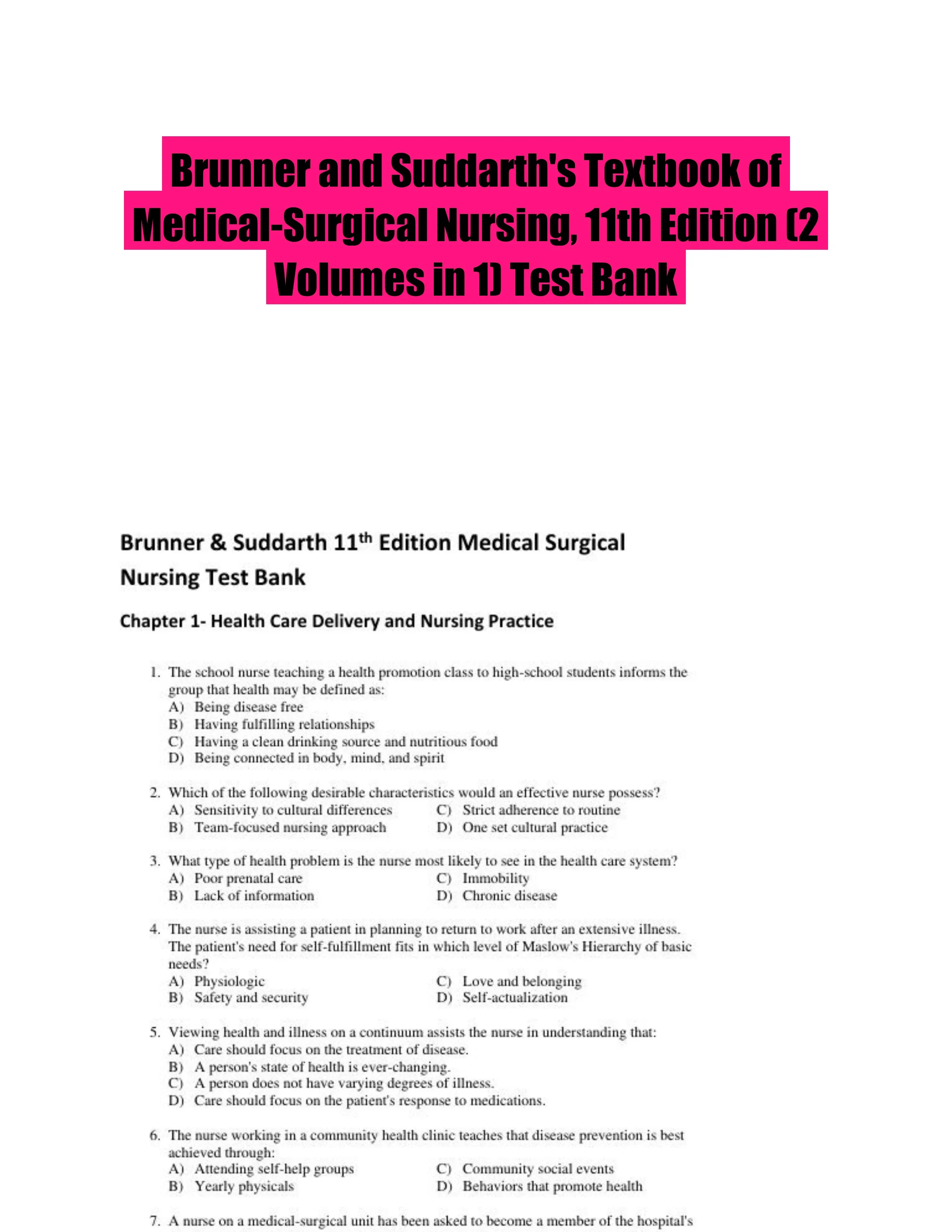 Brunner and Suddarth's Textbook of Medical-Surgical Nursing, 11th Edition (2 Volumes in 1) Test Bank