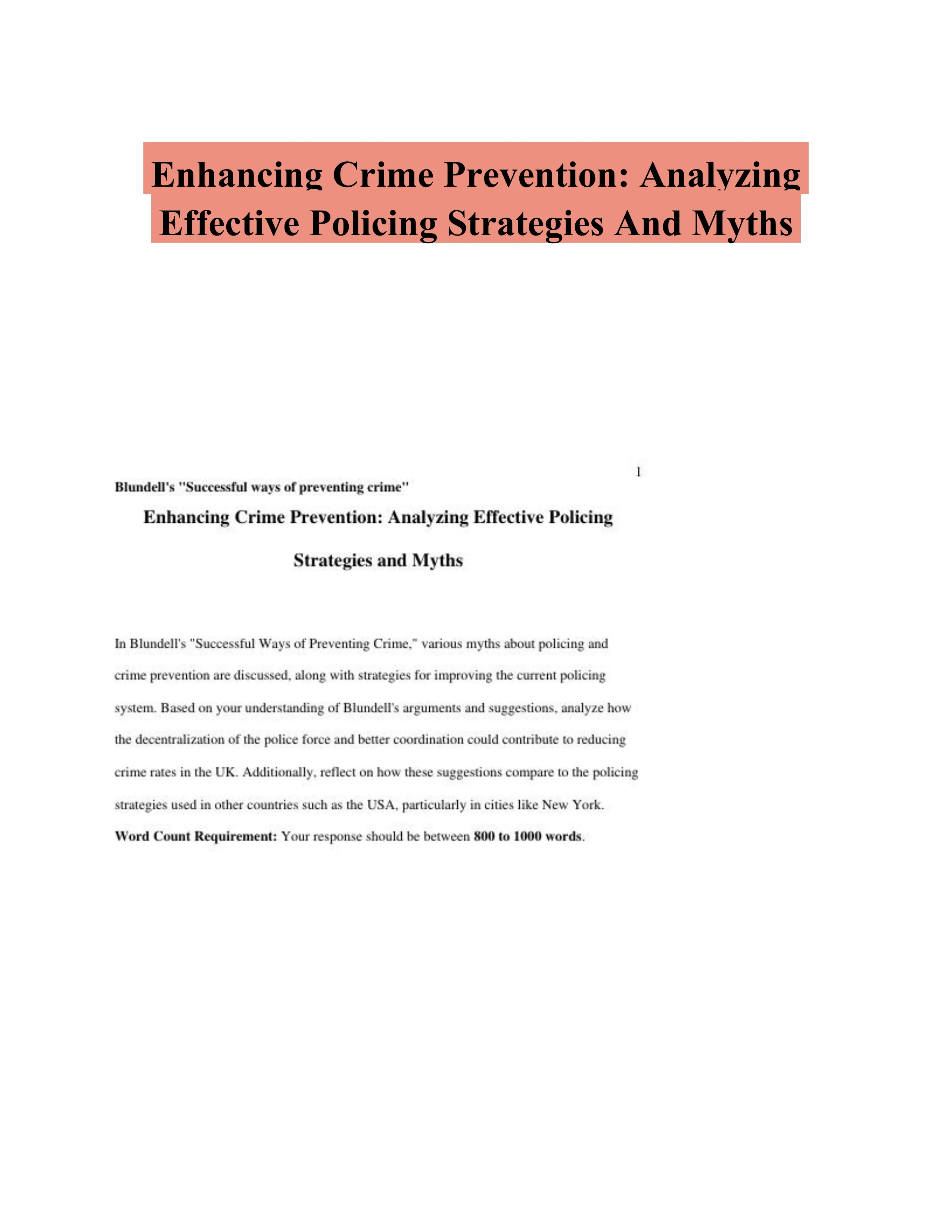 Enhancing Crime Prevention: Analyzing Effective Policing Strategies And Myths