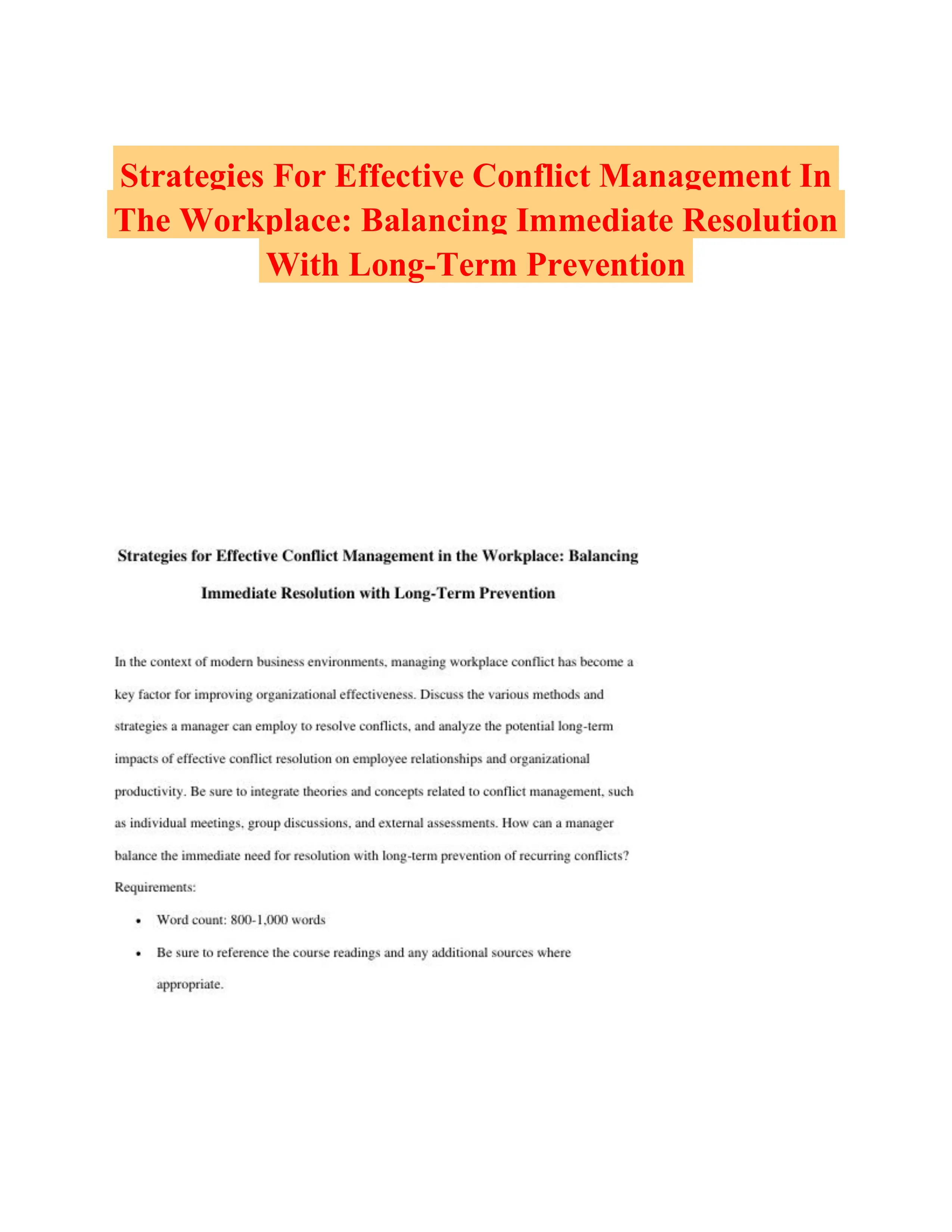 Strategies For Effective Conflict Management In The Workplace: Balancing Immediate Resolution With Long-Term Prevention