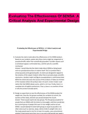 Evaluating The Effectiveness Of SENSA: A Critical Analysis And Experimental Design
