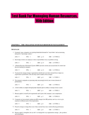 Test Bank For Managing Human Resources, 16th Edition