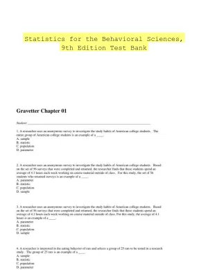 Statistics for the Behavioral Sciences, 9th Edition Test Bank
