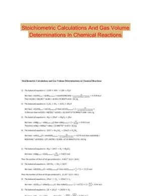 Stoichiometric Calculations And Gas Volume Determinations In Chemical Reactions