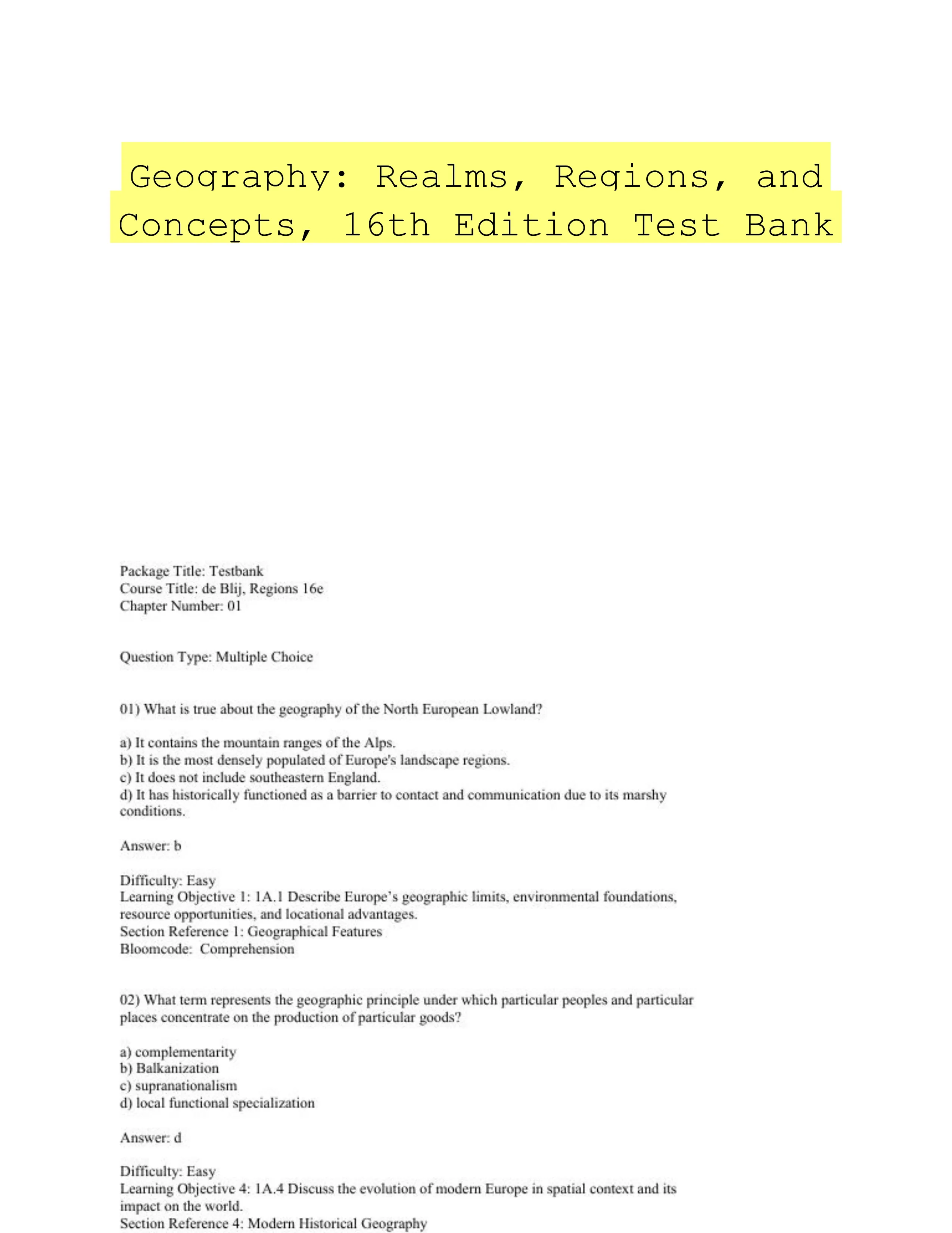 Geography: Realms, Regions, and Concepts, 16th Edition Test Bank