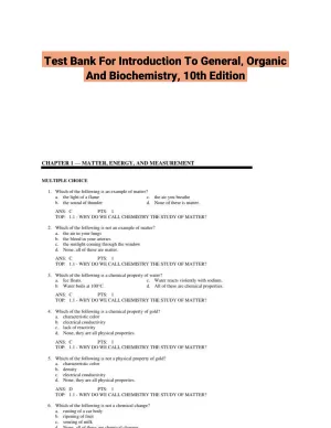 Test Bank For Introduction To General, Organic And Biochemistry, 10th Edition