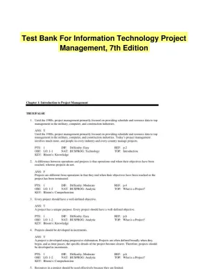 Test Bank For Information Technology Project Management, 7th Edition