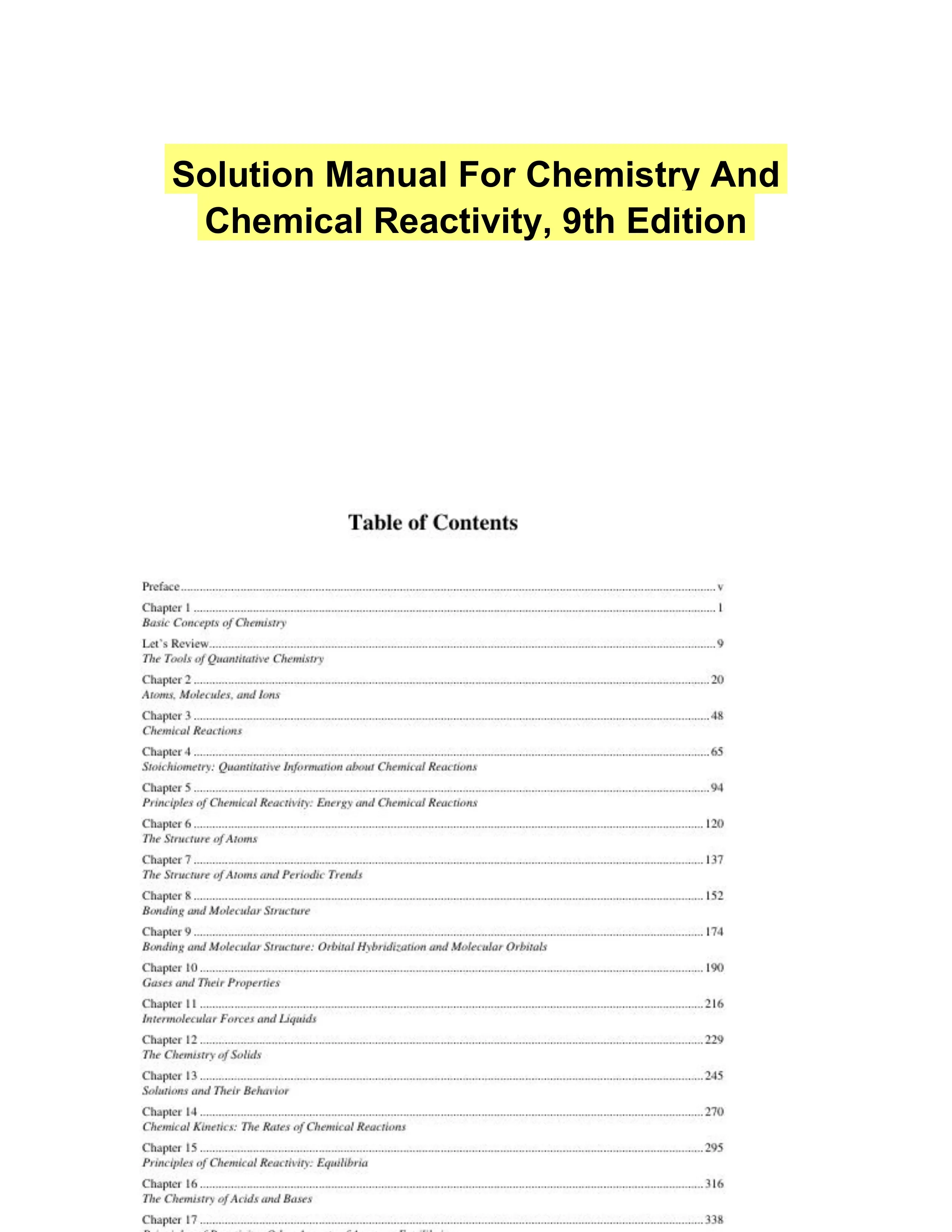 Solution Manual For Chemistry And Chemical Reactivity, 9th Edition
