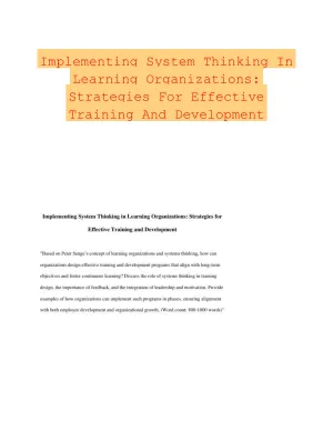 Implementing System Thinking In Learning Organizations: Strategies For Effective Training And Development