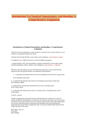 Introduction To Chemical Nomenclature And Bonding: A Comprehensive Assignment