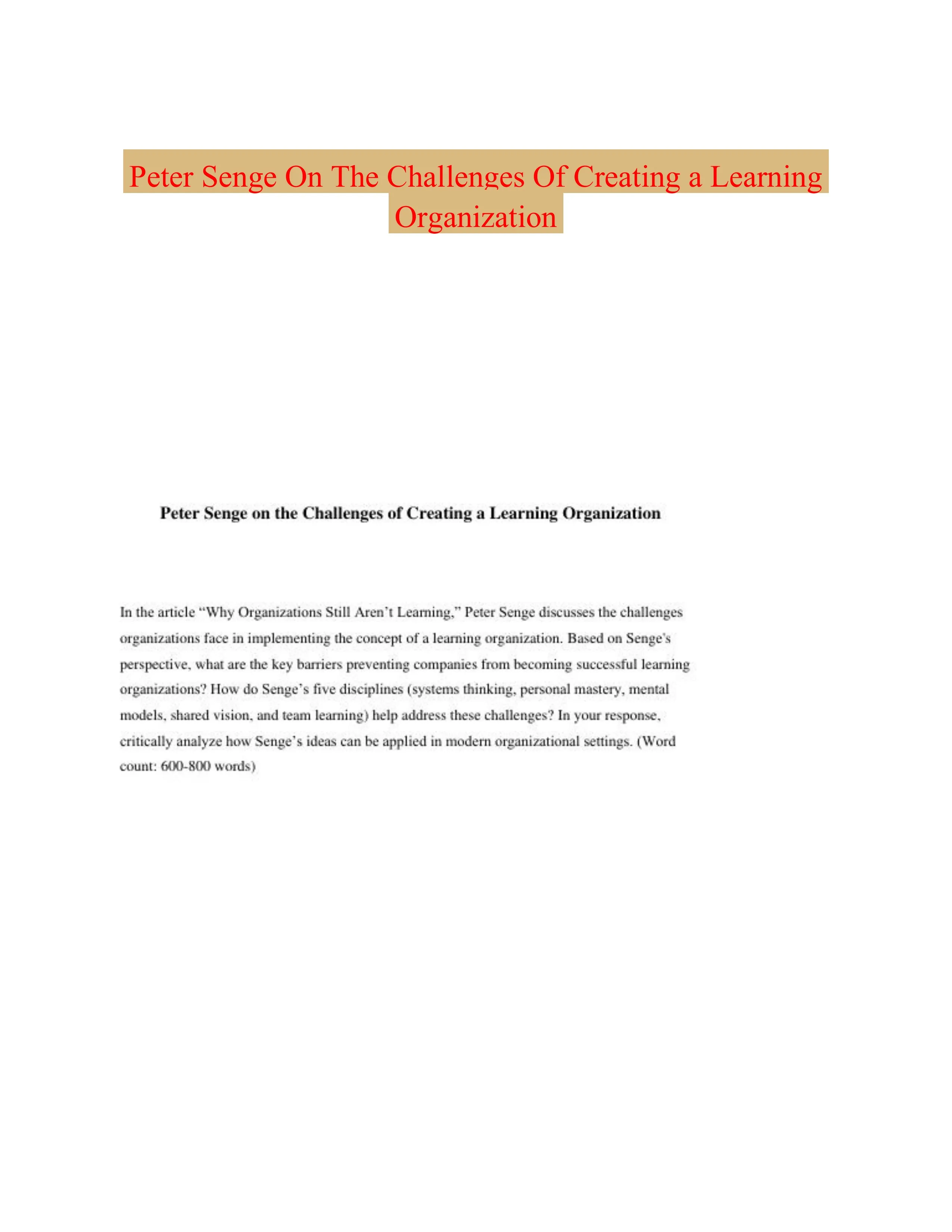 Peter Senge On The Challenges Of Creating a Learning Organization
