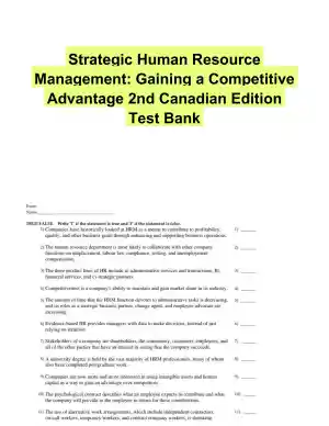 Strategic Human Resource Management: Gaining a Competitive Advantage 2nd Canadian Edition Test Bank