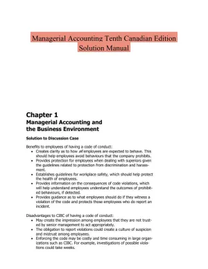 Managerial Accounting Tenth Canadian Edition Solution Manual