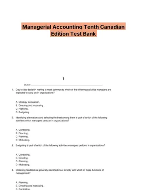 Managerial Accounting Tenth Canadian Edition Test Bank