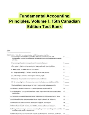 Fundamental Accounting Principles, Volume 1, 15th Canadian Edition Test Bank