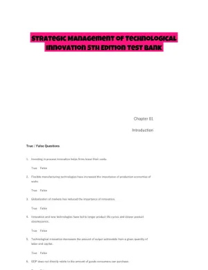 Strategic Management of Technological Innovation 5th Edition Test Bank