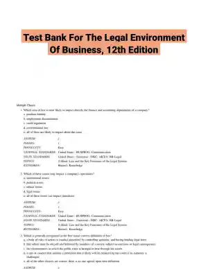 Test Bank For The Legal Environment Of Business, 12th Edition