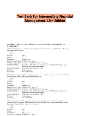 Test Bank For Intermediate Financial Management, 12th Edition