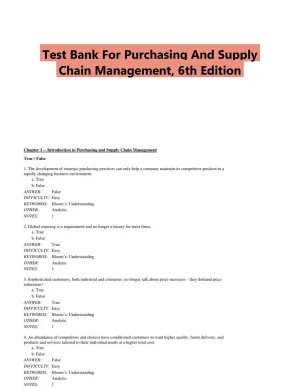 Test Bank For Purchasing And Supply Chain Management, 6th Edition